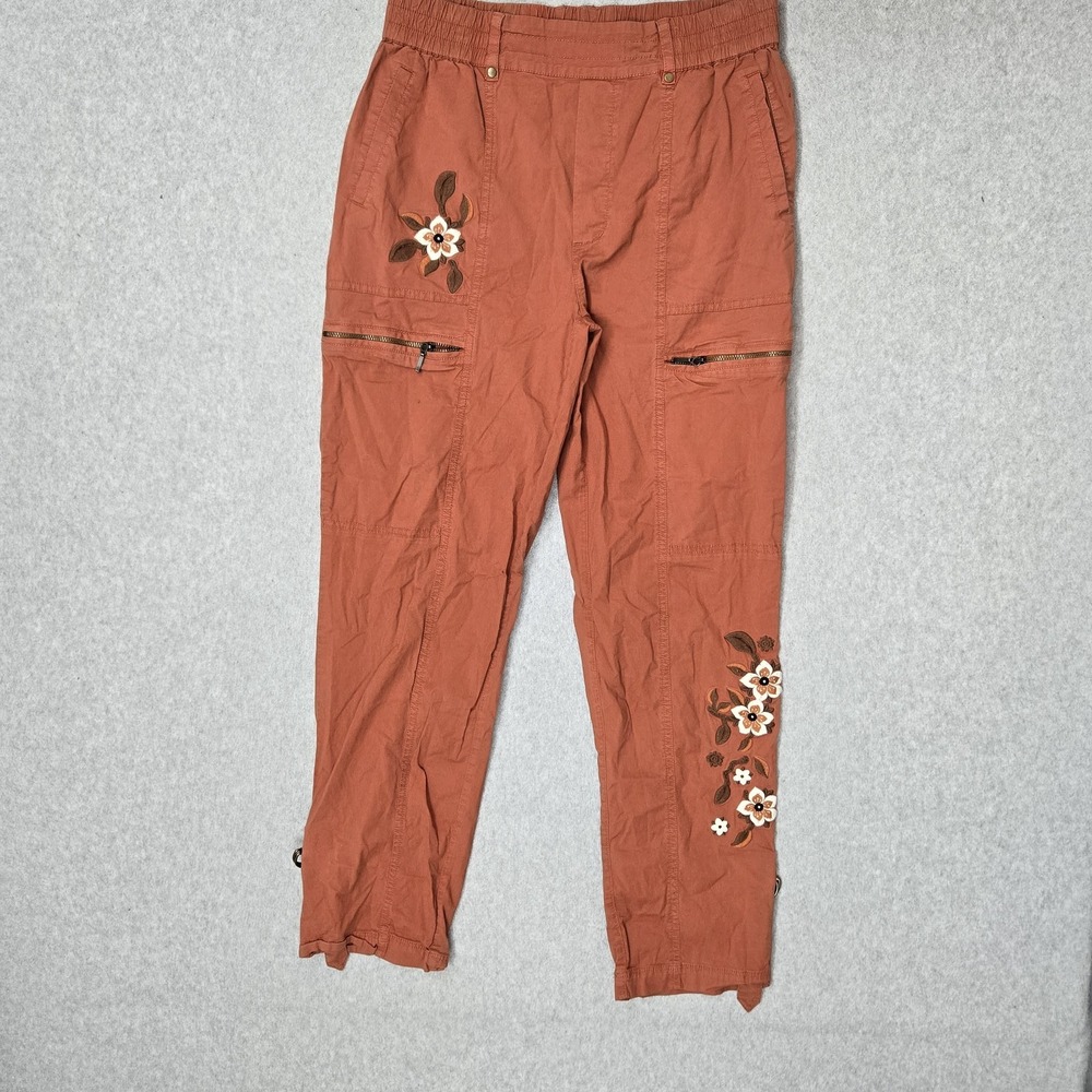 Soft Surroundings Women Pants S Rust Embroidered Boho Coastal Beach